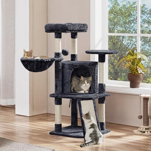 Yaheetech 42in Cat Tree Tower for Indoor Cats, Kitten House with Large Perch & Scratching Posts & Cozy Condo & Scratching Ramp, Pet Furniture Activity Center, Dark Gray thumbnail 2