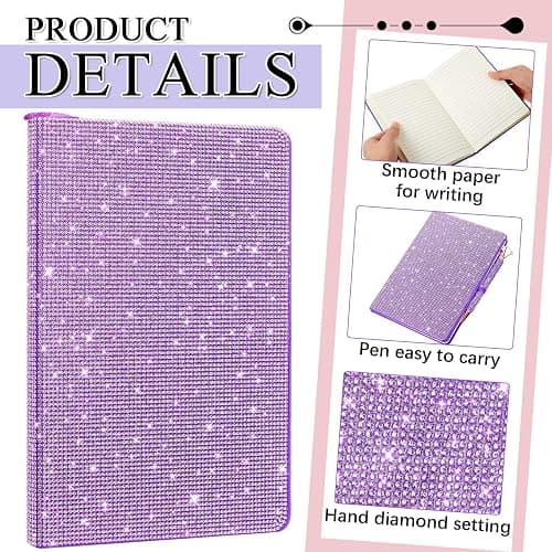 Resholder Purple A5 Rhinestone Notebook & Pen Set Bling Diary for Girls | Hard Cover Glitter Journal for Women, Sparkly Desk Accessories Gift for Women, Cute Classroom Supplies for Back to School thumbnail 4