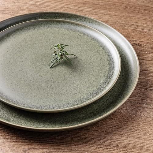 LERATIO Stoneware Dinnerware Sets for 6,Handcarft Ceramic Plates and Bowls Sets,Chip and Scratch Resistant Dishes, Dishwasher & Microwave Safe, Oven safe,Reactive Glaze-Green thumbnail 2