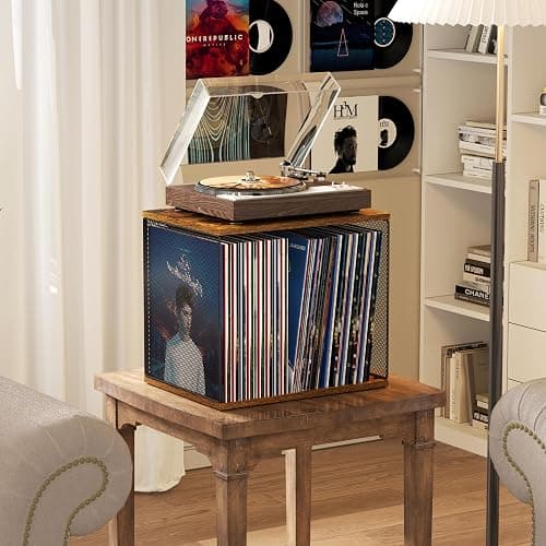 1 Cube Vinyl Record Storage Furniture Wooden Record Holder Shelf Storage | Modular Stackable, 55-70 Vinyl Album Visualize Record Storage Box for Portable Record Player thumbnail 5