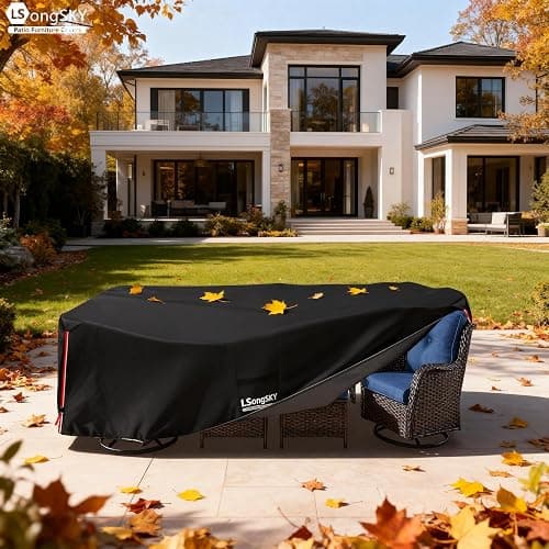 LSongSKY Outdoor Furniture Covers Waterproof,600D Heavy Duty Patio Cover for 6/7/8 PCS Sets Sectional Sofa Couch Dining Rocking Swivel Chairs Ottomans Coffee Table,111L x 74W x 28H inch Black thumbnail 2