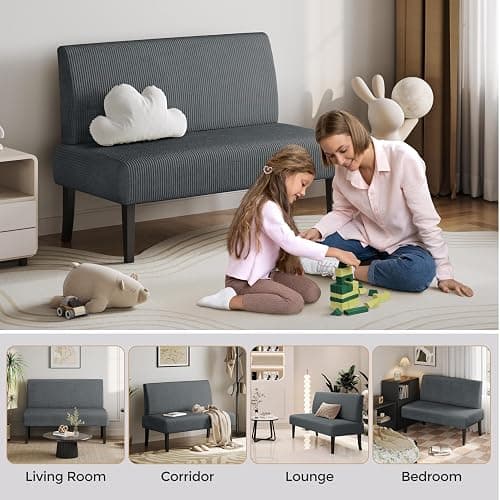 Yaheetech Small Mini Sofa Couch Armless Loveseat Futon for Bedroom, Corduroy Fabric & Easy Assembly, for Small Spaces Living Room,Dorm,Office,Apartment, Dark Grey thumbnail 6