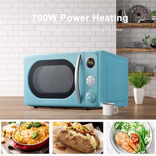 Galanz GLCMKA07BER-07 Retro Microwave Oven, LED Lighting, Pull Handle Design, Child Lock, Bebop Blue, 0.7 cu ft thumbnail 4