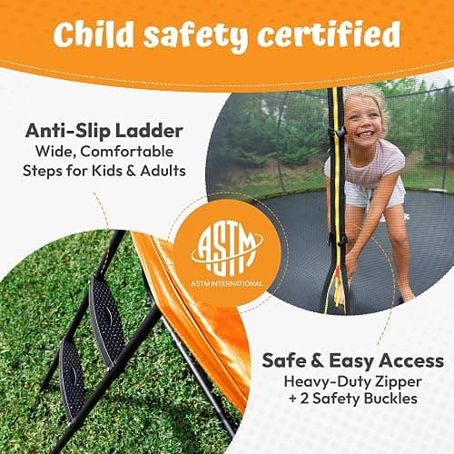 JUMPZYLLA Trampoline Outdoor 8FT 10FT 12FT 14FT 15FT 16FT with Enclosure and Ladder, ASTM Approved Recreational Trampoline for Kids and Adults, Anti-Rust Coated Frame thumbnail 6