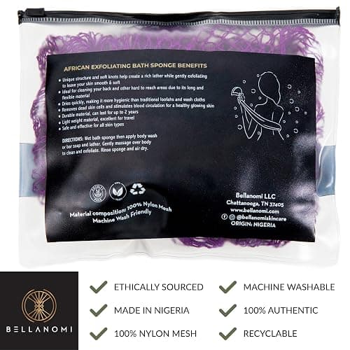 Bellanomi African Exfoliating Net Sponge, Authentic, Ethically sourced from Nigeria, 45 inches Long, Back Scrubber for Daily use (Indigo) thumbnail 4
