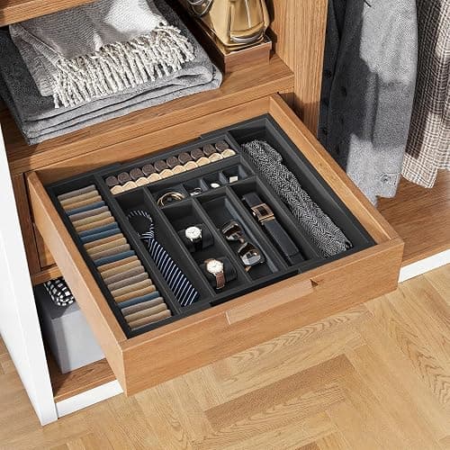Pipishell Bamboo Expandable Drawer Organizer for Utensils Holder, Adjustable Cutlery Tray, Wood Drawer Dividers Organizer for Silverware, Flatware, Knives in Kitchen, Bedroom, Living Room(M-Black) thumbnail 8
