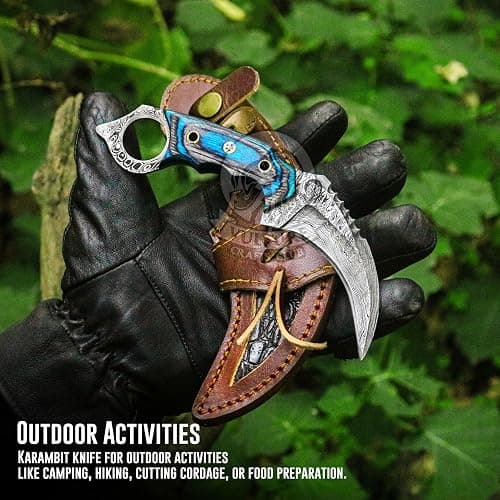 VULTURE CRAFTS CLUB, Damascus steel Handmade Knife, Survival claw Tactical teeth Knife Double edged sharp, Fixed Blade Knife With Sheath, Curved knife thumbnail 7