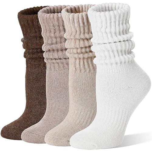 EBMORE Merino Wool Slouch Boot Socks Thermal Warm Winter Thick Scrunch Cozy Crew Socks for Women 4 Pairs - Image 1