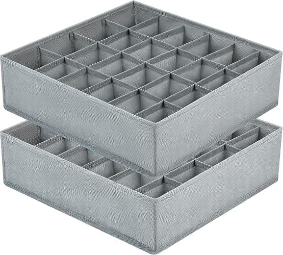 Joyoldelf 2 Stück Aufbewahrungsboxen für Socken und Unterwäsche, 24 Zellen Faltbare Boxen (Faltbox, Drawer Dividers, Schubladen Organizer Stoffboxen zum Aufbewahren von Socken（Grau） - Image 1