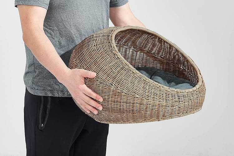 D+GARDEN Wicker Cat Bed Dome for Medium Indoor Cats - a Covered Cat Hideaway Hut of Faux Rattan Houses Pets in Dome Basket, Washable thumbnail 9