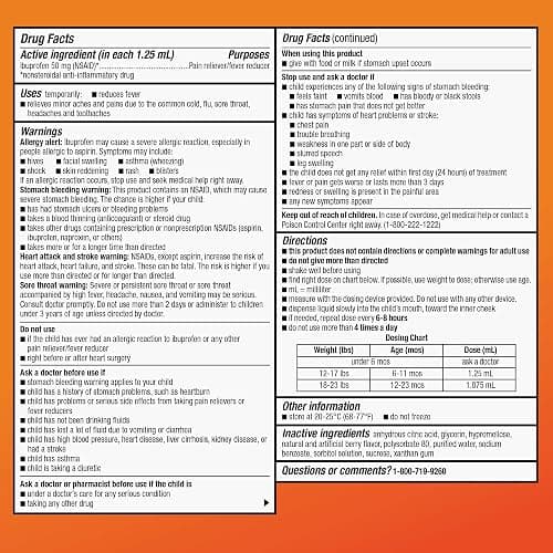 Amazon Basic Care Infants’ Ibuprofen Oral Suspension, 50 mg/1.25 mL, Berry Flavor Concentrated Drops, Dye-Free, 1 fl oz (Pack of 1) thumbnail 5