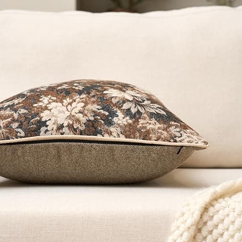 Yangest Neutral Floral Pillow Cover 24 x 24 Inches, Vintage Chenille Square Throw Pillow Cover Soft Decorative Farmhouse Accent Couch Pillow Cover for Living Room Bedroom, Coffee Brown thumbnail 3
