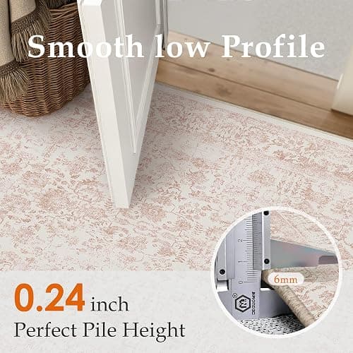 PureCozy 5x7 Washable Area Rug Pink Vintage Distressed Rug for Office Non Slip Low Pile Traditional Thin Indoor Retro Carpet Soft Floor Cover for Living Ding Room Bedroom Laundry Dorm thumbnail 3