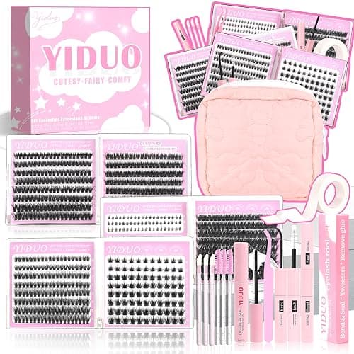 YIDUO 6 Styles Lash Clusters Kit 40D+60D+80D+Manga with Spikes Portable Lash Makeup Bag Kit Volume Studio Effect C/D Curl Lashes Kit 10-18mm Wispy Individual Eyelash Extensions with Lash Bond and Seal - Image 1