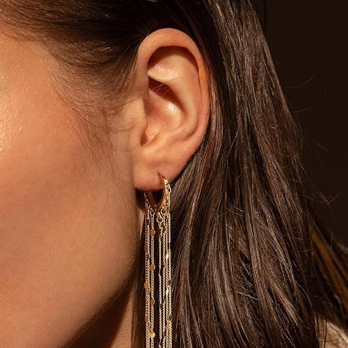 Gold Dangle Earrings for Women 14K Plated Long Tassel Earring | Gold Chain Dangling Earrings Trendy Drop Prom Earring Lightweight Statement Earrings Party Jewelry thumbnail 3