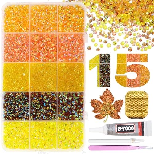 15000Pcs Resin Jelly Rhinestones for Bedazzling, Mixed Size 3/4/5 mm Flatback Gems for Crafting, Yellow Jelly Rhinestones Bedazzler Kit for Book Crafts Clothing Shoes Nail Art Makeup - Image 1