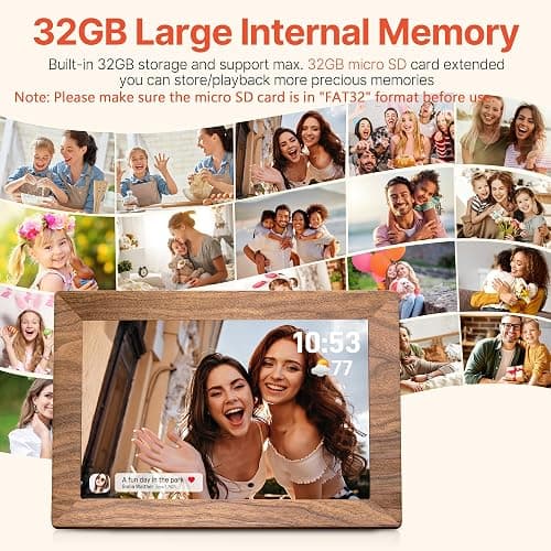 Frameo 10.1" Digital Picture Frame with 32GB Memory WiFi Electronic Photo Frame Wood 1280 x 800 IPS Touch Screen Auto-Rotate Slideshow Wall Mountable Share Photos/Video Remotely Anywhere thumbnail 3