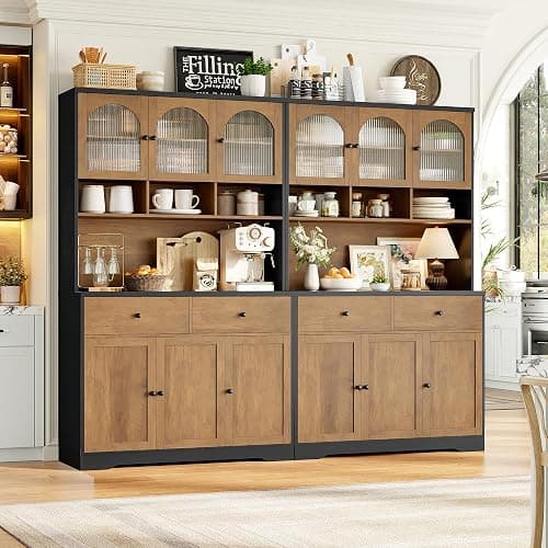 FINETONES 71" Pantry Cabinet, Tall Kitchen Pantry Storage Cabinet with Microwave Stand, Modern Kitchen Hutch Food Pantry with Open Countertop and Adjustable Shelf for Dining Room thumbnail 5