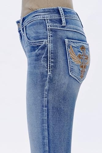BlueMoment Bootcut Jeans for Curvy Women Western Cowgirls Stretchy Butts Lifting Jeans Retro Mid Low Rise Ladies Denim Jean thumbnail 7