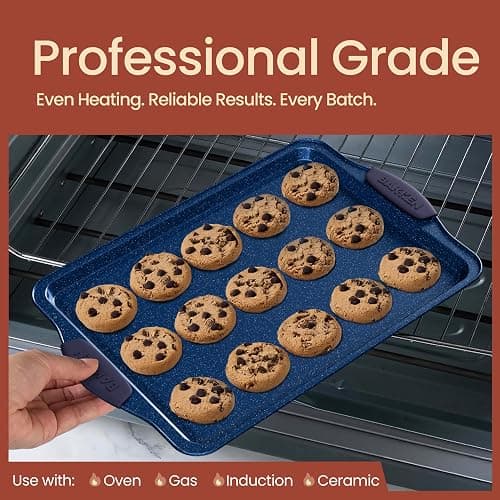 BAKKEN Kitchen Baking Pan Set - Nonstick Coating, Carbon Steel Bakeware Sets with Blue Silicone Handles, Baking Kitchen Essentials, PFOA, PFOS, PTFE Free, Oven Safe Tray (Up To 450° F), Set of 6 thumbnail 3