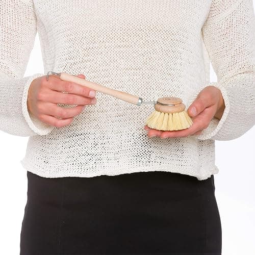 REDECKER 2 Pack Tampico Fiber Bristle 2-Inch All-Purpose Kitchen Dish Scrub Brush with Beechwood Handle - Dish Brush with Hooked Handle for Pots, Pans, and Kitchen Utensils - Made in Germany thumbnail 2