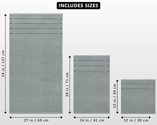 Utopia Towels 8 Piece Luxury Towel Set, 2 Bath, 2 Hand, and 4 Wash Cloths, 600 GSM Ring Spun Cotton, Highly Absorbent Viscose Stripe Towels, Ideal for Everyday use, Cool Grey thumbnail 3