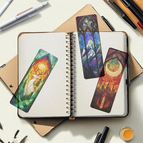 TwoDays Fantasy Stained Glass Art Transparent PVC Bookmarks, Dark Romance Merch for Readers, Romantasy Inspired Bookish Gifts for Book Lovers Booktok, Book Accessories (Set of 3, 6'' x 2'') thumbnail 2