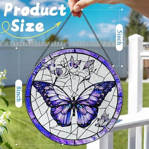 Stained Glass Window Hanging, 8 Inch Purple Butterfly Stained Glass Suncatcher, Butterfly Light Catcher, Window Hanging Decor, Gifts for Mother's Day, Christmas, Birthday, Gifts for Women Mom Grandma thumbnail 4