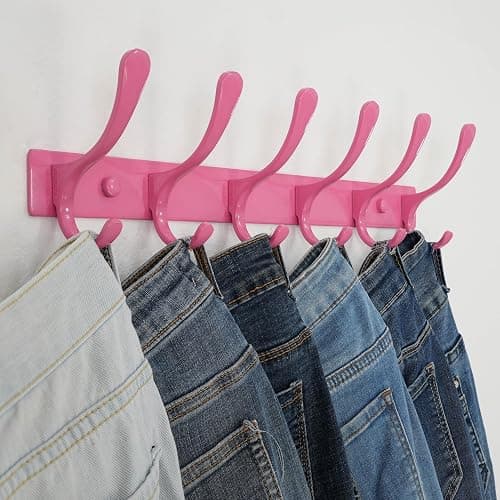 SKOLOO Coat Rack Wall Mounted - 6 Hooks, Heavy Duty, Stainless Steel, Metal Wall Hangers, Sturdy Coat Hooks for Hanging Coats, Jacket, Clothes, Hat, Pink thumbnail 5