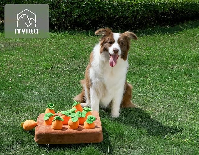 IVVIQQ Interactive Dog Toys，Squeak Carrot Snuffle Mat for Dogs Plush Puzzle Toys 2 in 1 Non-Slip Nosework Feed Games for Pet Stress Relief with 12 Carrots… thumbnail 5