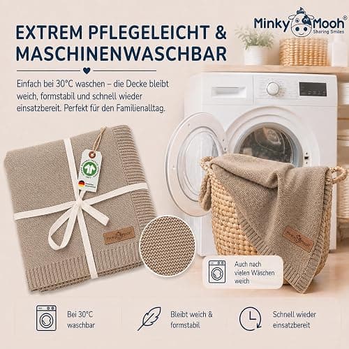 Minky Mooh® - Babydecke aus 100% Bio Baumwolle (Öko-Tex 100) Gr. 94x72cm Taupe - Baby & Kuscheldecke Geschenk für Neugeborene zur Geburt Erstausstattung - Pucktuch & Baumwolldecke Mädchen & Jungen thumbnail 4