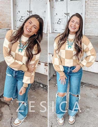 ZESICA Women's 2025 Fall Fashion Turtleneck Long Sleeve Striped Ribbed Knit Loose Pullover Sweater Tops thumbnail 4