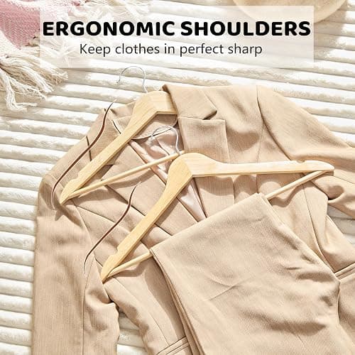 Edergoo Wooden Hangers 20 Pack, Durable Wood Hangers with 360° Swivel Hook & Notches, Slim Coat Hanger Wooden for Closet, Natural thumbnail 6