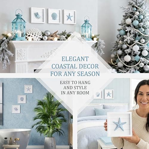 TideAndTales Blue Seashells and Starfish (Framed Set of 3) Coastal 3D Wall Art, Beach Wall Decor for Bathroom or Coastal Bedroom, Ocean Inspired Seaside Decorations for Home or Beach House (7"x7") thumbnail 5