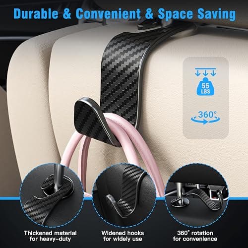 4-Pack Car Headrest Hooks Holds 55lbs Seat Storage Organizer for Bags | Durable ABS Material, 360° Rotating, Car Hanger for Backpack Umbrella Water Bottle Coat Handbags Groceries, Checkered Black thumbnail 5
