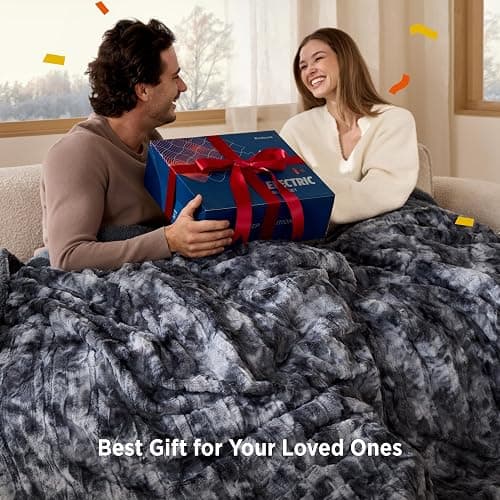 Bedsure Faux Fur Tie-Dye Heated Blanket Queen Size with Dual Control, Brown | Preheat Function,6 Heat/6 Timer Settings, 8H Auto Shut-Off, ETL/FCC, Soft Faux Fur Sherpa, Machine Washable, 84x90in thumbnail 8