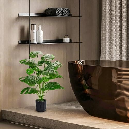 Der Rose 28" Black Pot Fake Monstera Plants, Large Artificial Potted Plants for Indoor & Outdoor Floor Front Porch Modern Decor thumbnail 7