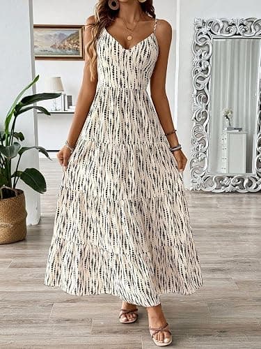 Narecte Women Summer Beach Dresses Maxi Dress Spaghetti Strap Flowy Casual Dress Bohemian Dresses for Vacation & Holiday thumbnail 6