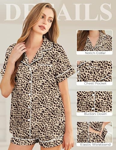 SHEFOTY Silk Pajamas for Women Short Sleeve Sleepwear Soft Button Down Loungewear 2 Piece Satin Pjs Shorts Set S-XXL thumbnail 5