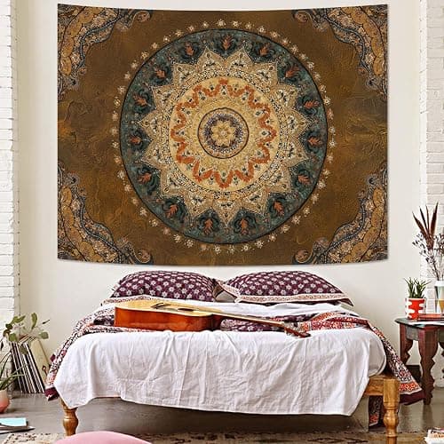 Accnicc Boho Mandala Tapestry Wall Hanging Hippie Bohemian Floral Medallion Indian Tapestry Aesthetic Small Vintage Brown Yellow Meditation Tapestries for Bedroom Living Room Dorm Decor 60 x 44 Inch thumbnail 3