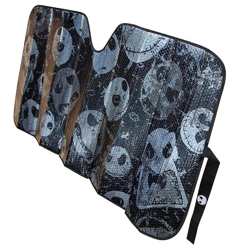 Plasticolor 003855R01 Nightmare Before Christmas Jack Skellington Face Logo Black Foil Finish Car Truck or SUV Front Windshield Sunshade thumbnail 2