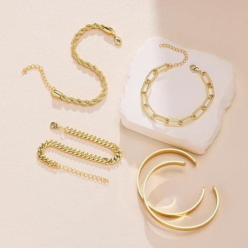 Gokeey Christmas Gold Bracelets for Women Non Tarnish, 14K Gold Plated Chunky Cuff Bracelet Stackable Gold Bangles Bracelet for Women Trendy Tie Knot Cuban Rope Paperclip Beaded Bracelet Stack Jewelry Stocking Stuffer Gifts Fashion Accessories thumbnail 5