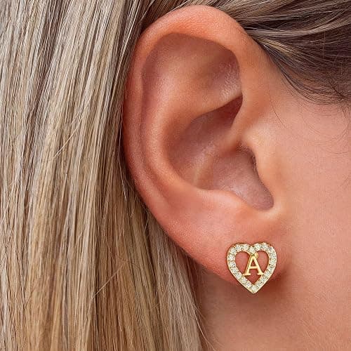 Eaciy Christmas Gifts for Grandkids Initial Earrings for Girls, 18K Gold Plated Heart Initial Letter Earrings Teen Girl Gift Trendy Stuff Birthday Christmas Gifts for Girls Kids Jewelry thumbnail 3