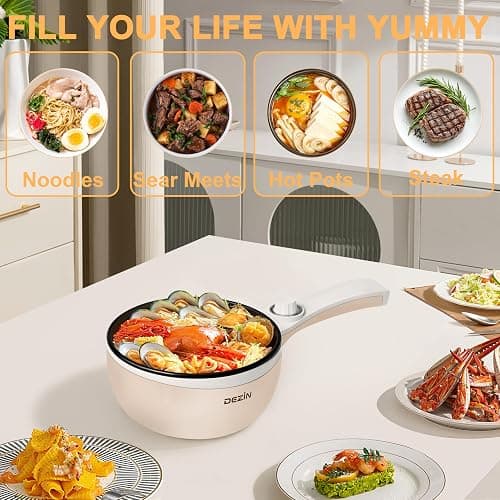 Dezin Hot Pot Electric Upgraded, Non-Stick Sauté Pan, Rapid Noodles Electric Pot, 1.5L Mini Portable Hot Pot for Steak, Egg, Fried Rice, Ramen, Oatmeal, Soup with Power Adjustment thumbnail 7