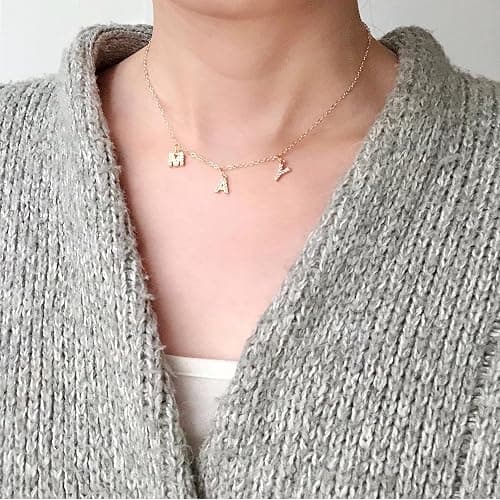 Crystal Spaced Letter Necklace, Initial Charm Necklace, CZ Diamond Alphabet Necklace, Zirconia Letter Charm Necklace, Sparkly Name Jewellery, Custom Dangle Initial Necklace, Drop Letter Necklace thumbnail 8