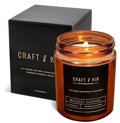 Craft & Kin Christmas Scented Candles for Men | Premium Whiskey Caramel Winter Candle | All-Natural Scent for Home | Long Lasting Holiday Candles with 45 Hour Burn Time, 8oz - Image 1