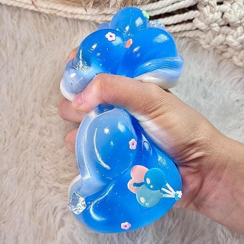 Pawfect Tail Big Taba Squishy Cat Paw, 5 in Large Paw Squeeze Toy Glittering Blue & White for Stress Relief and Relax, Sticky Squishies Fidget Toys for Party Favors Novelty Things Birthday Gift thumbnail 6