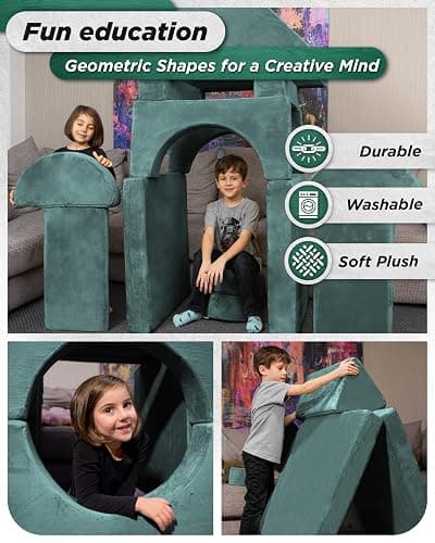 Lunix LX15 14pcs Modular Kids Play Couch, Design-Patent Child Sectional Sofa, Fort-Play Bedroom Playroom Furniture for Toddlers, Convertible Foam, Washable Covers, Oeko-TEX & CertiPUR-US, Sage Teal thumbnail 6