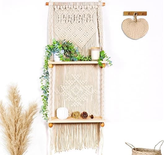 Induslyfe Macrame Wall Hanging Shelf (Tier 2, Natural White) thumbnail 2