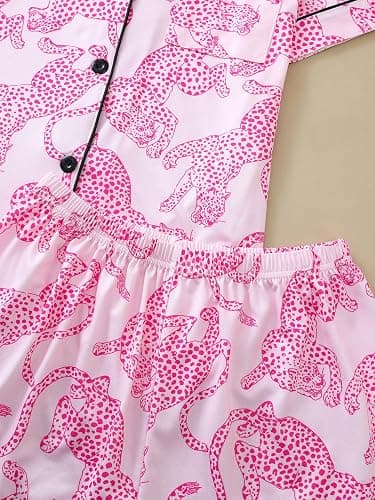 Women's Chicken Pajamas Set 2 Piece Cute Funny Animal Pjs Set Loungewear | Summer Floral print Button Down Shorts Set thumbnail 4